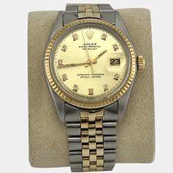 Pre Owned Rolex Datejust 1601 Automatic Champagne Diamond 14k Yellow Gold Stainless Steel Men's Wristwatch 36 mm