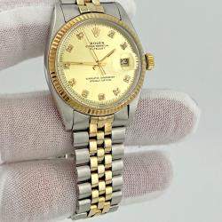 Pre Owned Rolex Datejust 1601 Automatic Champagne Diamond 14k Yellow Gold Stainless Steel Men's Wristwatch 36 mm