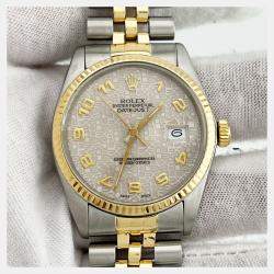 Pre Owned Rolex Datejust 16013 Automatic Jubilee Arabic 18K Yellow Gold Stainless Steel Men's Wristwatch 36 mm