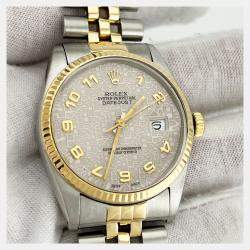 Pre Owned Rolex Datejust 16013 Automatic Jubilee Arabic 18K Yellow Gold Stainless Steel Men's Wristwatch 36 mm