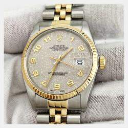 Pre Owned Rolex Datejust 16013 Automatic Jubilee Arabic 18K Yellow Gold Stainless Steel Men's Wristwatch 36 mm