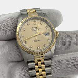 Pre Owned Rolex Datejust 16233 Automatic Champagne Diamond 18K Yellow Gold Stainless Steel Men's Wristwatch 36 mm