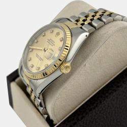 Pre Owned Rolex Datejust 16233 Automatic Champagne Diamond 18K Yellow Gold Stainless Steel Men's Wristwatch 36 mm