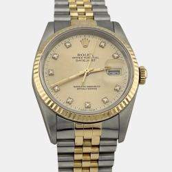 Pre Owned Rolex Datejust 16233 Automatic Champagne Diamond 18K Yellow Gold Stainless Steel Men's Wristwatch 36 mm