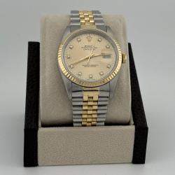 Pre Owned Rolex Datejust 16233 Automatic Champagne Diamond 18K Yellow Gold Stainless Steel Men's Wristwatch 36 mm