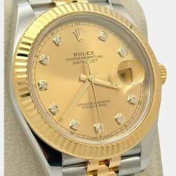Pre Owned Rolex Datejust 126333 Automatic Champagne Diamond 18K Yellow Gold Stainless Steel Men's Wristwatch 41 mm