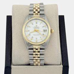 Pre Owned Rolex Datejust 6824 Automatic White 14K Yellow Gold Stainless Steel Men's Wristwatch 31 mm