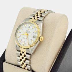 Pre Owned Rolex Datejust 6824 Automatic White 14K Yellow Gold Stainless Steel Men's Wristwatch 31 mm