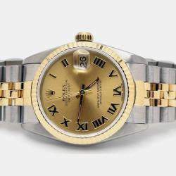 Pre Owned Rolex Datejust 68273 Automatic Champagne 18K Yellow Gold Stainless Steel Men's Wristwatch 31 mm
