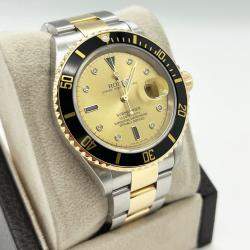 Pre Owned Rolex Submariner 16613 Automatic Champagne Diamond 18K Yellow Gold Stainless Steel Men's Wristwatch 40 mm