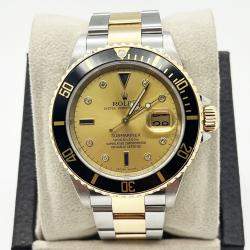 Pre Owned Rolex Submariner 16613 Automatic Champagne Diamond 18K Yellow Gold Stainless Steel Men's Wristwatch 40 mm