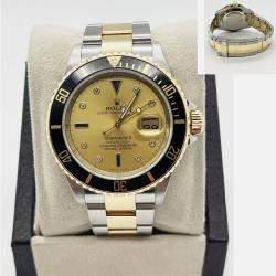 Pre Owned Rolex Submariner 16613 Automatic Champagne Diamond 18K Yellow Gold Stainless Steel Men's Wristwatch 40 mm