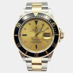 Pre Owned Rolex Submariner 16613 Automatic Champagne Diamond 18K Yellow Gold Stainless Steel Men's Wristwatch 40 mm