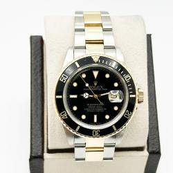 Pre Owned Rolex Submariner 16803 Automatic Black 18K Yellow Gold Stainless Steel Men's Wristwatch 40 mm
