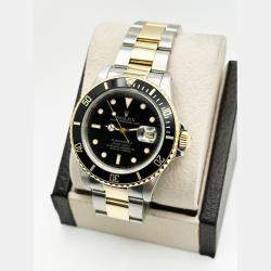 Pre Owned Rolex Submariner 16803 Automatic Black 18K Yellow Gold Stainless Steel Men's Wristwatch 40 mm