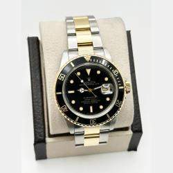 Pre Owned Rolex Submariner 16803 Automatic Black 18K Yellow Gold Stainless Steel Men's Wristwatch 40 mm