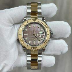Pre Owned Rolex Yacht Master 16623 Automatic Black Mother of Pearl 18K Yellow Gold Stainless Steel Men's Wristwatch 40 mm