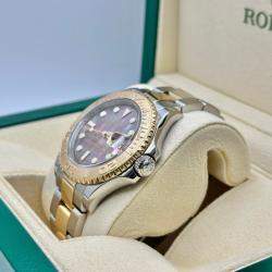Pre Owned Rolex Yacht Master 16623 Automatic Black Mother of Pearl 18K Yellow Gold Stainless Steel Men's Wristwatch 40 mm