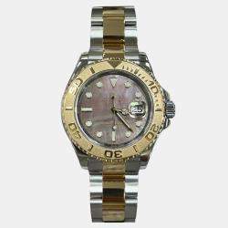 Pre Owned Rolex Yacht Master 16623 Automatic Black Mother of Pearl 18K Yellow Gold Stainless Steel Men's Wristwatch 40 mm