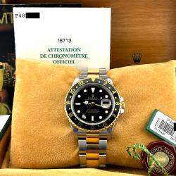 Pre Owned Rolex GMT Master II 16713 Automatic Black 18K Yellow Gold Stainless Steel Men's Wristwatch 40 mm