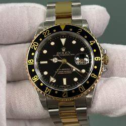 Pre Owned Rolex GMT Master II 16713 Automatic Black 18K Yellow Gold Stainless Steel Men's Wristwatch 40 mm