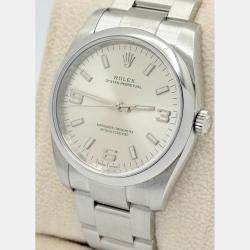 Pre Owned Rolex Oyster Perpetual 114200 Automatic Silver Stainless Steel Men's Wristwatch 34 mm