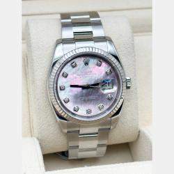 Pre Owned Rolex Datejust 116234 Automatic Mother Of Pearl 18K White Gold & Stainless Steel Men's Wristwatch 36mm