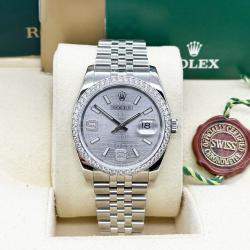 Pre Owned Rolex Datejust 116244 Automatic Rhodium Diamond Stainless Steel Men's Wristwatch 36 mm