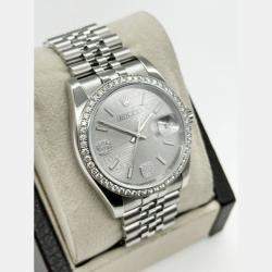 Pre Owned Rolex Datejust 116244 Automatic Rhodium Diamond Stainless Steel Men's Wristwatch 36 mm