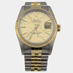 Pre Owned Rolex Datejust 16233 Automatic Champagne Stainless Steel 18K Yellow Gold Men's Wristwatch 36 mm