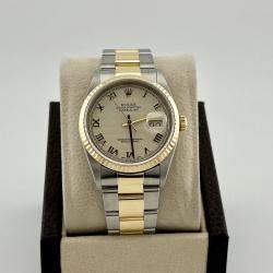Pre Owned Rolex Datejust 16233 Automatic Roman Ivory Stainless Steel 18K Yellow Gold Men's Wristwatch 36 mm