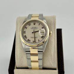 Pre Owned Rolex Datejust 16233 Automatic Roman Ivory Stainless Steel 18K Yellow Gold Men's Wristwatch 36 mm