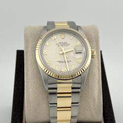 Pre Owned Rolex Datejust 16233 Automatic Roman Ivory Stainless Steel 18K Yellow Gold Men's Wristwatch 36 mm