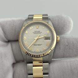 Pre Owned Rolex Datejust 16233 Automatic Roman Ivory Stainless Steel 18K Yellow Gold Men's Wristwatch 36 mm