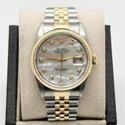 Pre Owned Rolex Datejust 16233 Automatic Mother of Pearl Diamond Stainless Steel 18K Gold Jubilee Men's Wristwatch 36 mm
