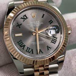 Pre Owned Rolex Datejust 126331 Automatic Slate Wimbledon 18K Rose Gold Stainless Steel Men's Wristwatch 41 mm