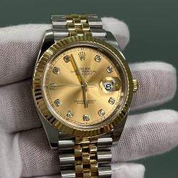 Pre Owned Rolex Datejust 126333 Automatic Champagne Diamond 18K Yellow Gold Stainless Steel Men's Wristwatch 41 mm