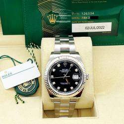 Pre Owned Rolex Datejust 126334 Automatic Black Diamond 18K White Gold Stainless Steel Men's Wristwatch 41 mm