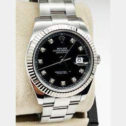 Pre Owned Rolex Datejust 126334 Automatic Black Diamond 18K White Gold Stainless Steel Men's Wristwatch 41 mm