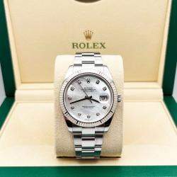 Pre Owned Rolex Datejust 126334 Automatic Mother of Pearl Diamond Stainless Steel 18K White Gold Men's Wristwatch 41 mm