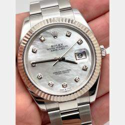 Pre Owned Rolex Datejust 126334 Automatic Mother of Pearl Diamond Stainless Steel 18K White Gold Men's Wristwatch 41 mm