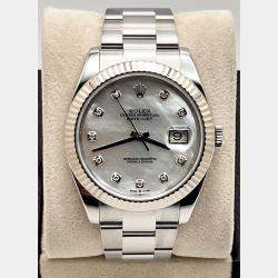 Pre Owned Rolex Datejust 126334 Automatic Mother of Pearl Diamond Stainless Steel 18K White Gold Men's Wristwatch 41 mm