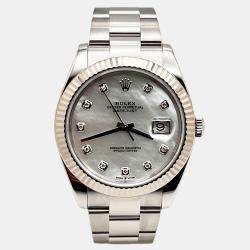Pre Owned Rolex Datejust 126334 Automatic Mother of Pearl Diamond Stainless Steel 18K White Gold Men's Wristwatch 41 mm