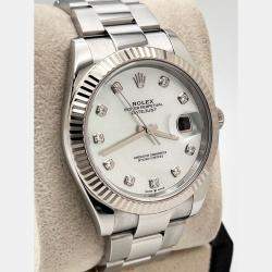 Pre Owned Rolex Datejust 126334 Automatic Mother of Pearl Diamond Stainless Steel 18K White Gold Men's Wristwatch 41 mm