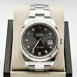Pre Owned Rolex Datejust 126334 Automatic Slate Diamond Stainless Steel Men's Wristwatch 41 mm
