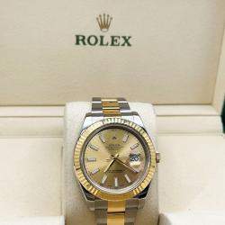Pre Owned Rolex Datejust II 116333 Automatic Champagne 18K Yellow Gold Stainless Steel Men's Wristwatch 41 mm