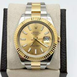 Pre Owned Rolex Datejust II 116333 Automatic Champagne 18K Yellow Gold Stainless Steel Men's Wristwatch 41 mm