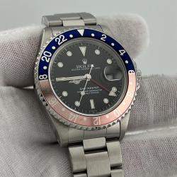 Pre Owned Rolex GMT Master Pepsi 16700 Automatic Black Stainless Steel Men's Wristwatch 40 mm