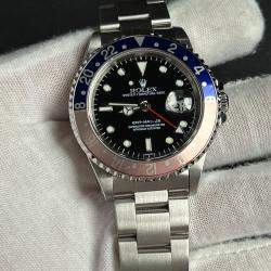 Pre Owned Rolex GMT Master Pepsi 16700 Automatic Black Stainless Steel Men's Wristwatch 40 mm