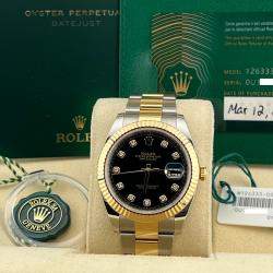 Pre Owned Rolex Datejust 126333 Automatic Black Diamond 18K Yellow Gold Stainless Steel Men's Wristwatch 41 mm